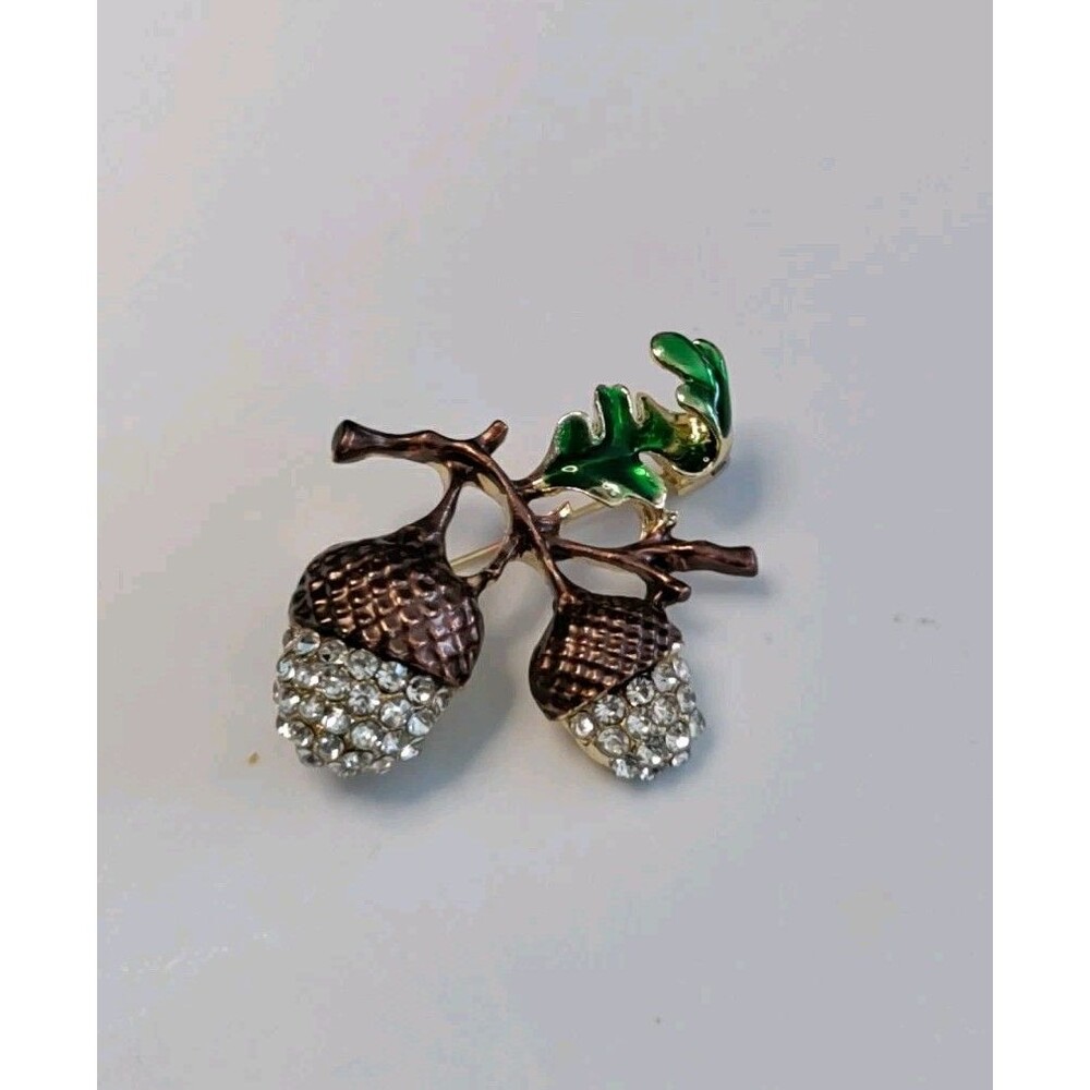 Enamel & Rhinestone Acorn Brooch
